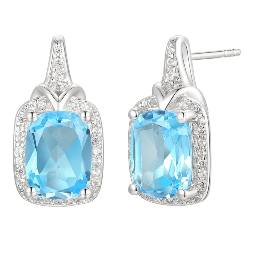 Cushion-Cut Blue Topaz & Lab Created White Sapphire Earring, Pendant & Ring Set In Sterling Silver