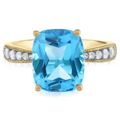 Cushion-Cut Blue Topaz And Lab Created White Sapphire Ring In 10K Yellow Gold