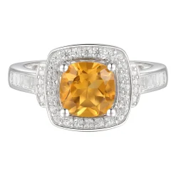 Cushion-Cut Citrine & Lab Created White Sapphire Earring, Pendant & Ring Set In Sterling Silver