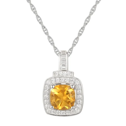 Cushion-Cut Citrine & Lab Created White Sapphire Earring, Pendant & Ring Set In Sterling Silver