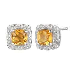 Cushion-Cut Citrine & Lab Created White Sapphire Earring, Pendant & Ring Set In Sterling Silver