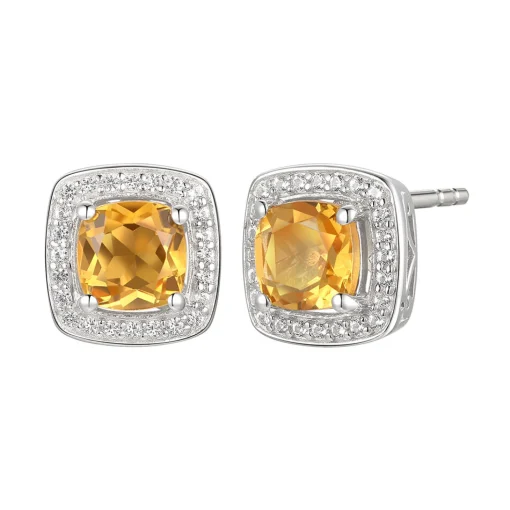 Cushion-Cut Citrine & Lab Created White Sapphire Earring, Pendant & Ring Set In Sterling Silver