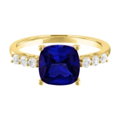 Cushion-Cut Lab Created Blue Sapphire Ring In 10K Yellow Gold