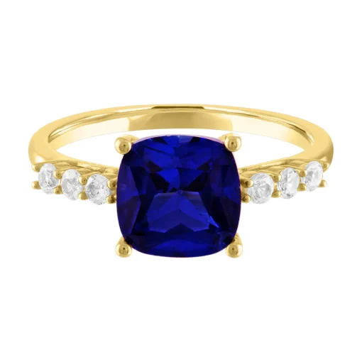 Cushion-Cut Lab Created Blue Sapphire Ring In 10K Yellow Gold