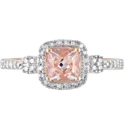 Cushion-Cut Morganite Ring With Pave Diamonds In 10K Rose Gold (1/7 Ct. Tw.)