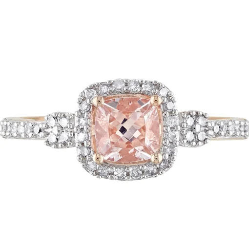 Cushion-Cut Morganite Ring With Pave Diamonds In 10K Rose Gold (1/7 Ct. Tw.)