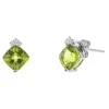 Cushion-Cut Peridot & Diamond Stud Earrings In 10K White Gold