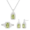 Cushion-Cut Peridot & Lab Created White Sapphire Earring, Pendant & Ring Set In Sterling Silver