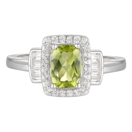 Cushion-Cut Peridot & Lab Created White Sapphire Earring, Pendant & Ring Set In Sterling Silver
