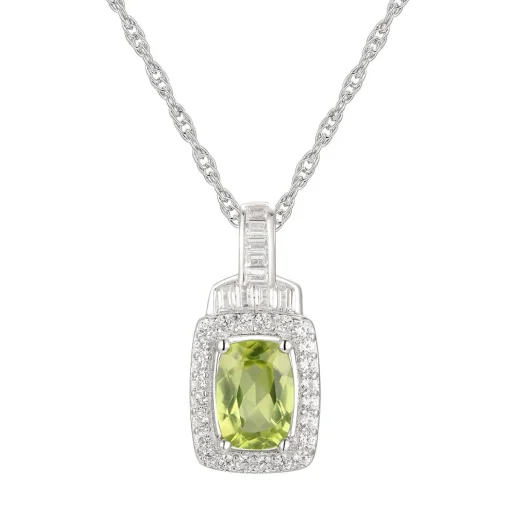 Cushion-Cut Peridot & Lab Created White Sapphire Earring, Pendant & Ring Set In Sterling Silver