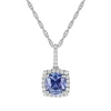 Cushion-Cut Tanzanite & Diamond Pendant In 14K White Gold (1/8 Ct. Tw.)