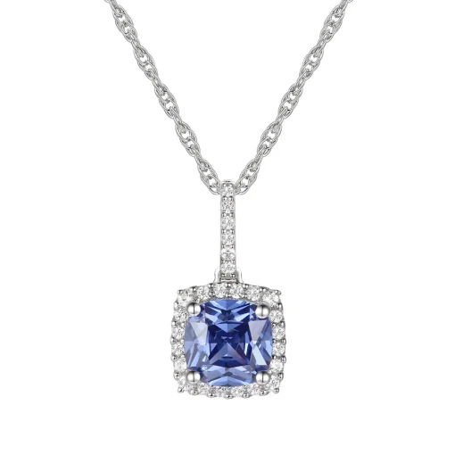 Cushion-Cut Tanzanite & Diamond Pendant In 14K White Gold (1/8 Ct. Tw.)