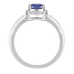 Cushion-Cut Tanzanite & Diamond Ring In 14K White Gold (1/8 Ct. Tw.)