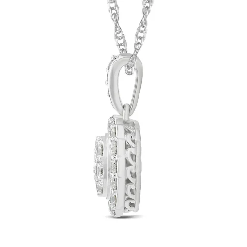 Cushion-Shaped Diamond Cluster Pendant With Scalloped Halo In 14K White Gold (3/4 Ct. Tw.)