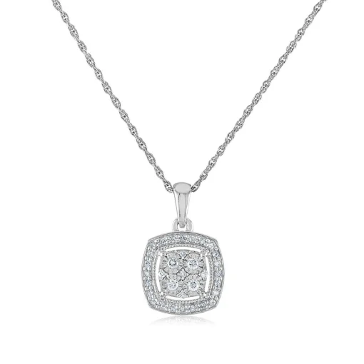 Cushion-Shaped Diamond Pendant With Halo In Sterling Silver (1/5 Ct. Tw.)