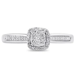 Cushion-Shaped Multi-Diamond Promise Ring In Sterling Silver & 10K Rose Gold (1/7 Ct. Tw.)