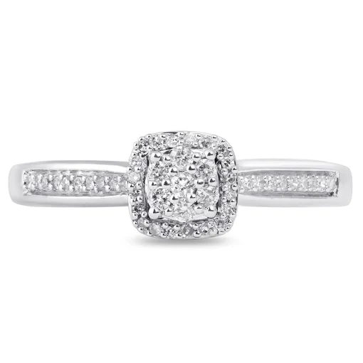 Cushion-Shaped Multi-Diamond Promise Ring In Sterling Silver & 10K Rose Gold (1/7 Ct. Tw.)