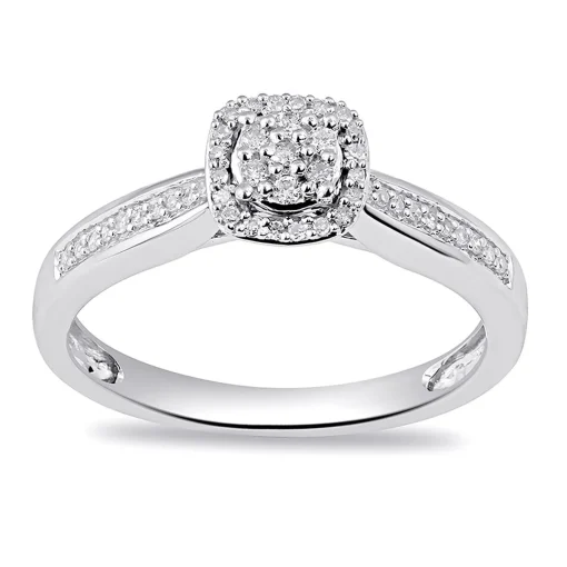 Cushion-Shaped Multi-Diamond Promise Ring In Sterling Silver & 10K Rose Gold (1/7 Ct. Tw.)