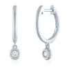 Dangle Hoop Earring With Diamond Accent In Sterling Silver