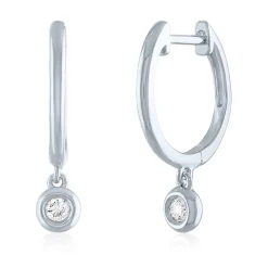 Dangle Hoop Earring With Diamond Accent In Sterling Silver