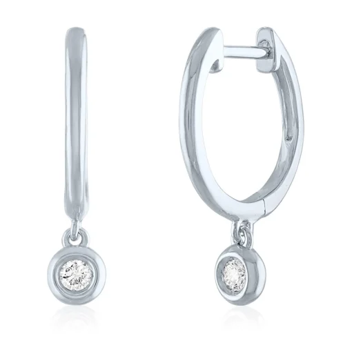 Dangle Hoop Earring With Diamond Accent In Sterling Silver