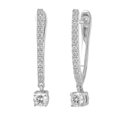 Dangle Hoop Earrings With Round Diamonds In 10K White Gold (3/8 Ct. Tw.)