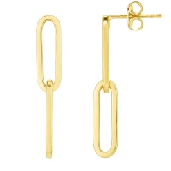 Dangle Paperclip Earrings In 14K Yellow Gold