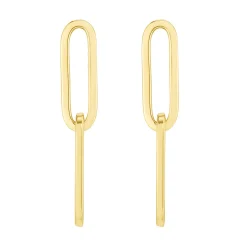 Dangle Paperclip Earrings In 14K Yellow Gold