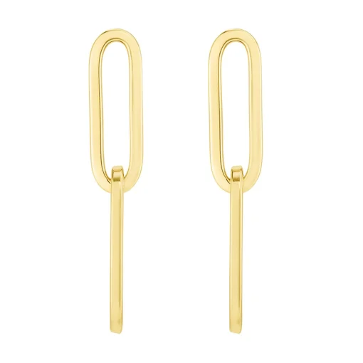 Dangle Paperclip Earrings In 14K Yellow Gold