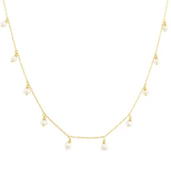Dangle Pearl Station Necklace In 10K Yellow Gold