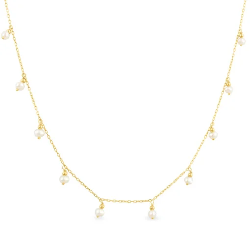Dangle Pearl Station Necklace In 10K Yellow Gold