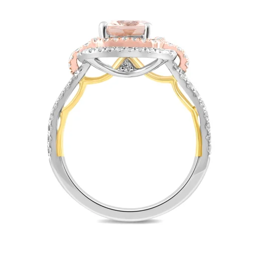 Demi Morganite & Diamond Engagement Ring With Two-Tone Halo In 14K White & Rose Gold (5/8 Ct. Tw.)