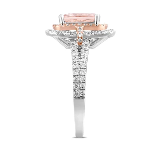 Demi Morganite & Diamond Engagement Ring With Two-Tone Halo In 14K White & Rose Gold (5/8 Ct. Tw.)