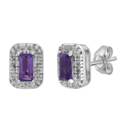 Diamond & Amethyst Stud Earrings In 10K White Gold (1/10 Ct. Tw.)