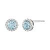 Diamond & Aquamarine Stud Earrings In 14K White Gold