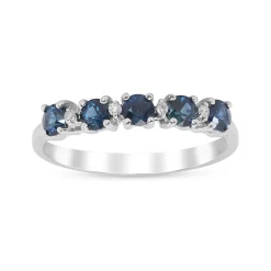 Diamond & Blue Sapphire Ring In 10K White Gold