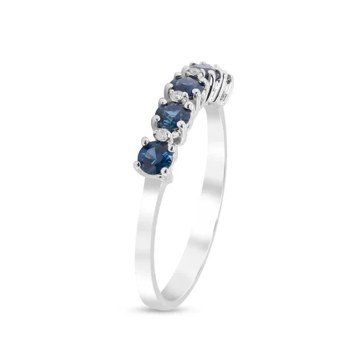 Diamond & Blue Sapphire Ring In 10K White Gold