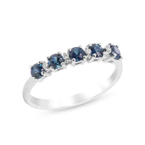 Diamond & Blue Sapphire Ring In 10K White Gold