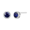 Diamond & Blue Sapphire Stud Earrings In 14K White Gold