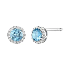 Diamond & Blue Topaz Stud Earrings In 14K White Gold