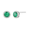 Diamond & Emerald Stud Earrings In 14K White Gold