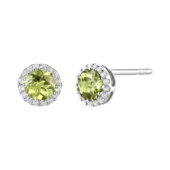 Diamond & Peridot Stud Earrings In 14K White Gold