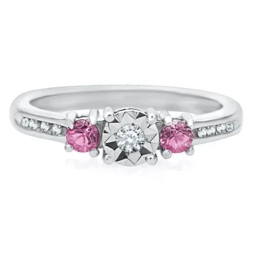 Diamond & Pink Sapphire Promise Ring In Sterling Silver