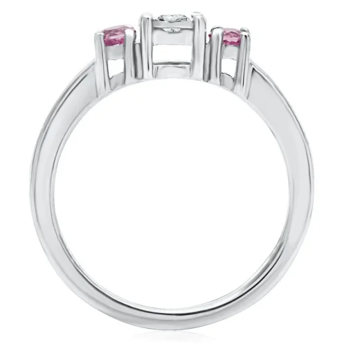 Diamond & Pink Sapphire Promise Ring In Sterling Silver