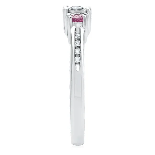 Diamond & Pink Sapphire Promise Ring In Sterling Silver
