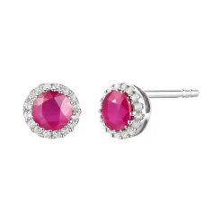 Diamond & Ruby Stud Earrings In 14K White Gold
