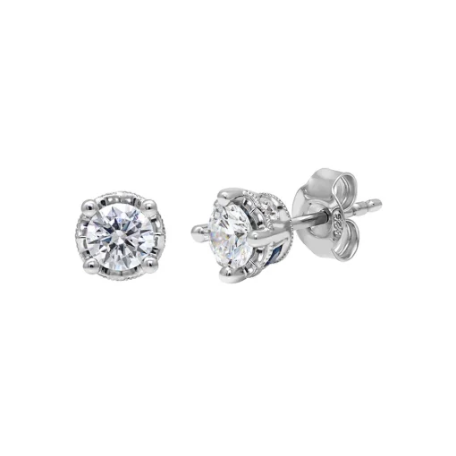 Diamond & Sapphire Stud Earrings In 10K Gold