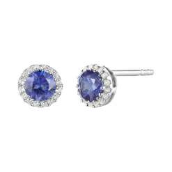 Diamond & Tanzanite Stud Earrings In 14K White Gold