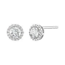 Diamond & White Sapphire Stud Earrings In 14K White Gold
