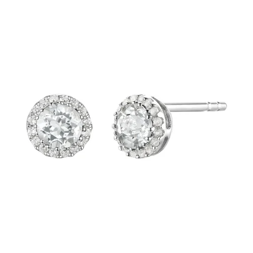 Diamond & White Sapphire Stud Earrings In 14K White Gold
